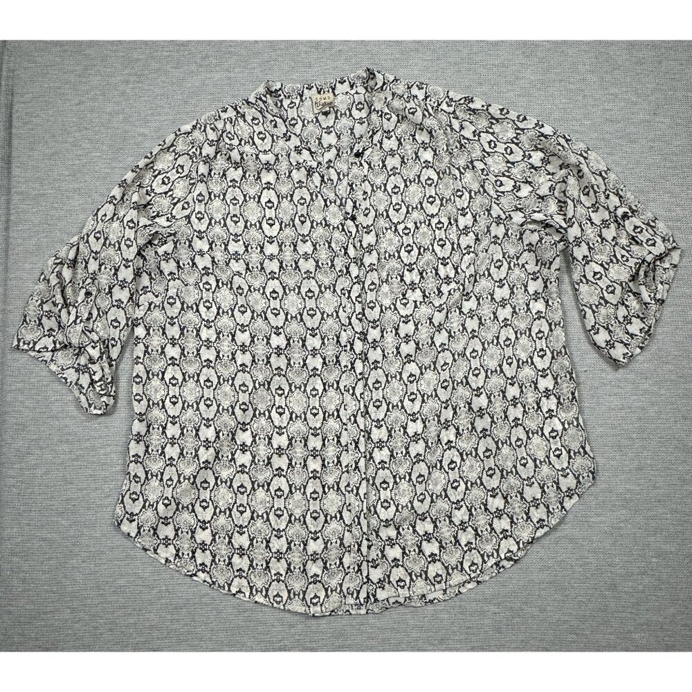 Como Vintage Snake Print Blouse Womens 2X Black Gray Long Sleeve Semi-Sheer - Picture 6 of 15